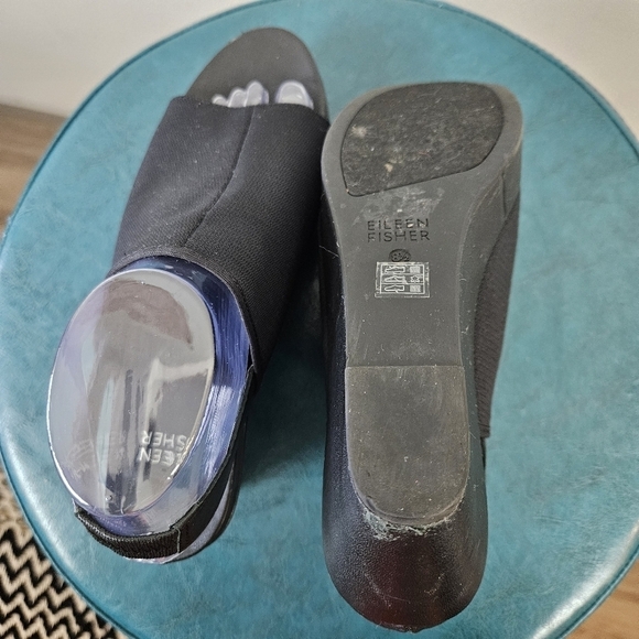 Eileen Fisher Port Wedge Sandals - Black Slingback Minimalist Comfy Size 8.5 - Picture 11 of 12